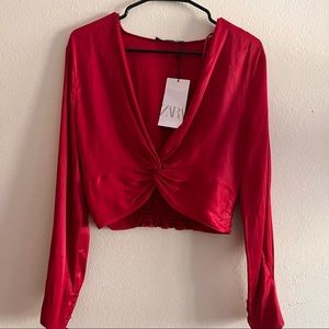Zara Satin Blouse Crop Top